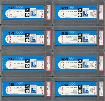 Lot of (8) 1980 U.S Olympics Hockey Team “Miracle on Ice” Full Tickets (PSA/DNA EX 5 To NM 7)
